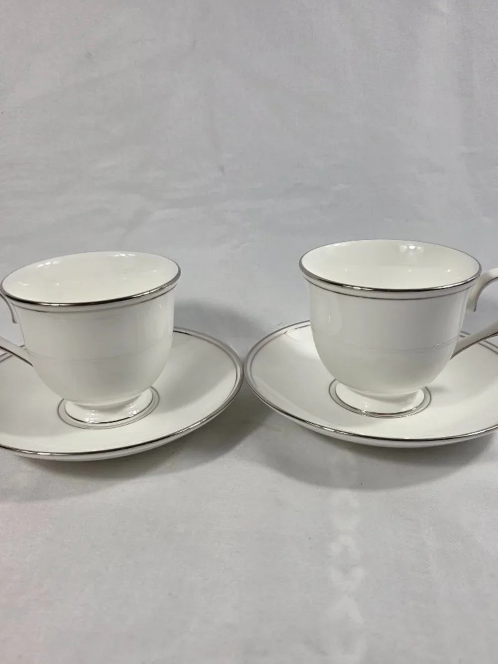 TWO Lenox Federal Platinum Cup & Saucer Sets White with Platinum Trim & Ring